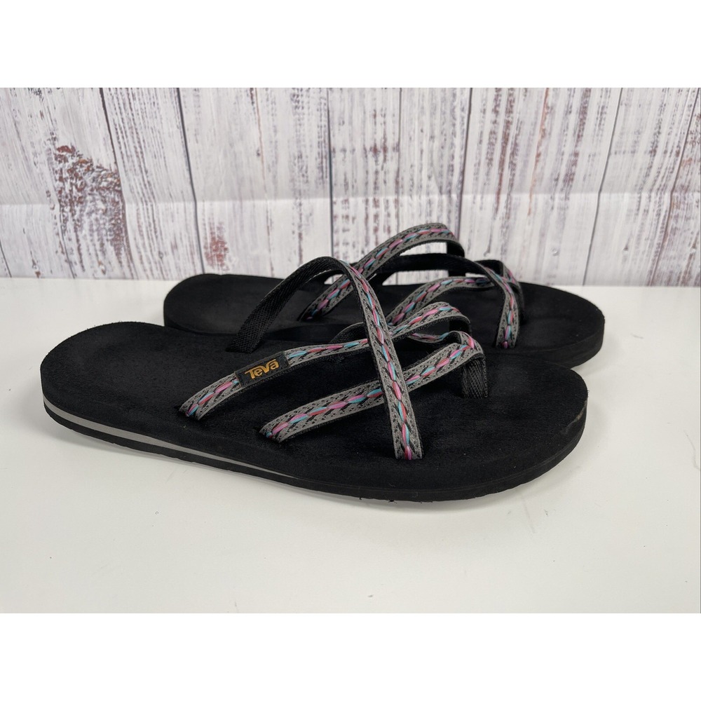 Teva 6840 Olowahu Flip-Flop Thong Sandals Black Strappy Women's Size 9